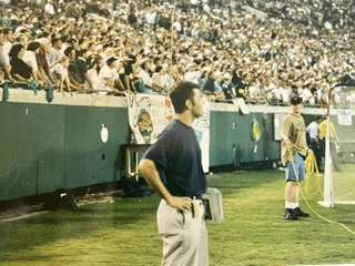 The author on the sideline covering the 1997 Jacksonville Jaguars Monday Night Football game (factual label derived from the article body; original alt was non-descriptive)